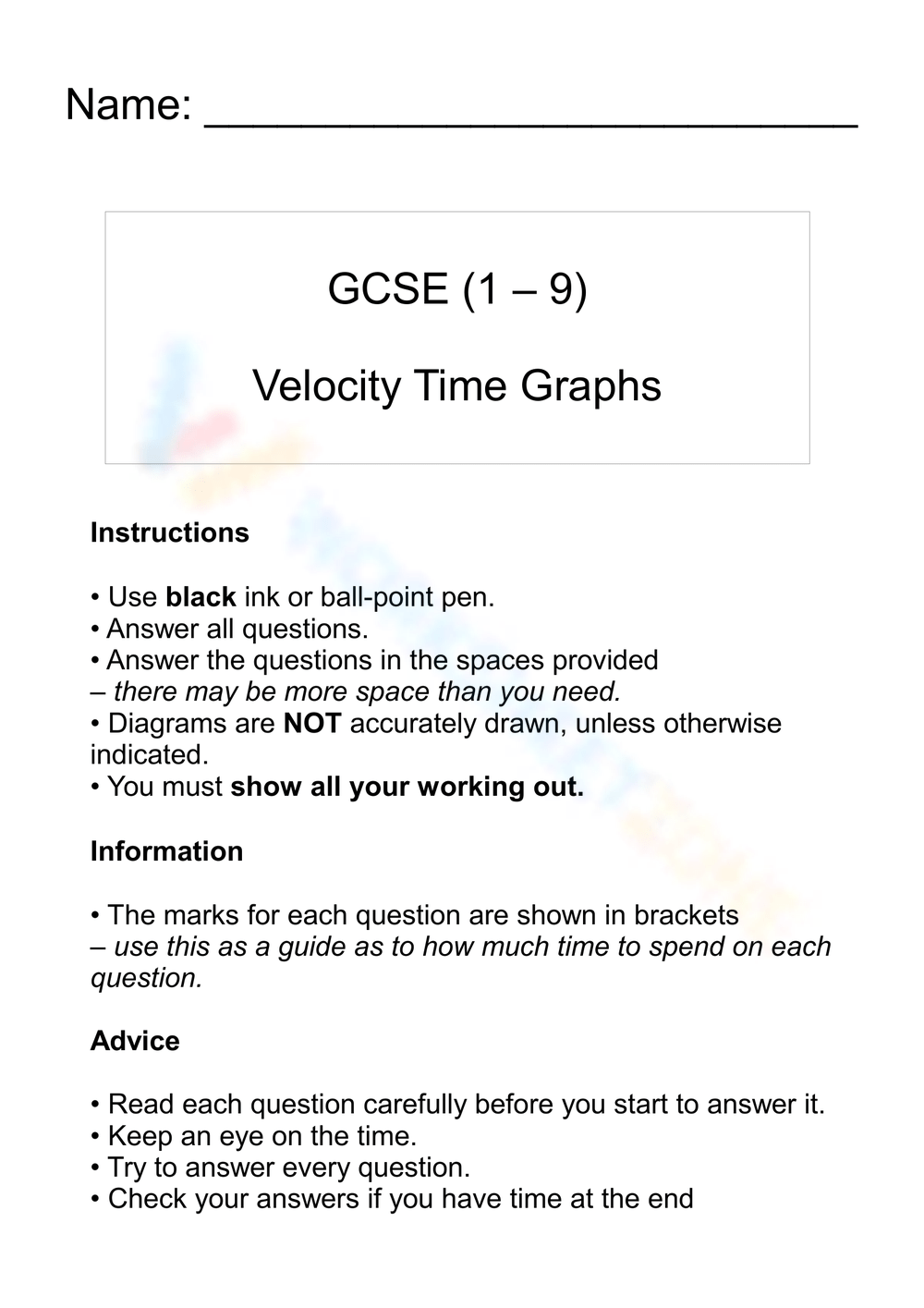Free Velocity-time Graph Worksheet with Answers PDF