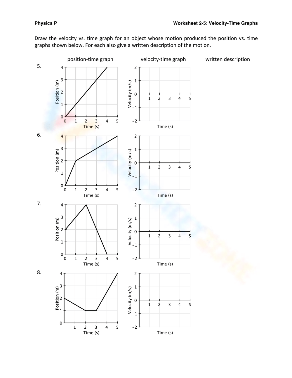 Free Velocity-time Graph Worksheet with Answers PDF