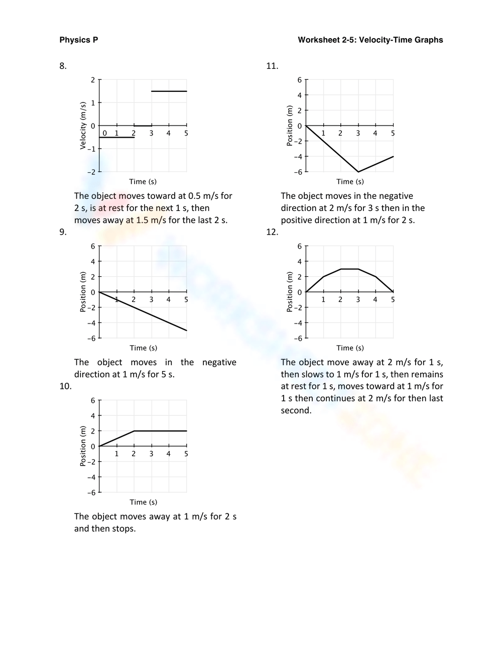 Free Velocity Time Graph Worksheet With Answers Pdf