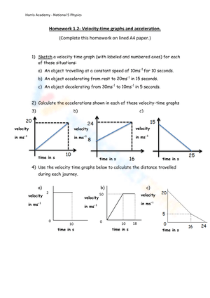 homework 1.2 velocity time graphs and acceleration answers