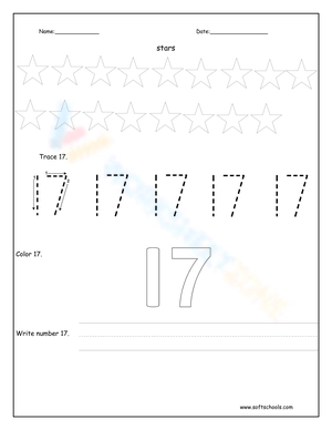 Free Printable Number 17 Worksheets for Students