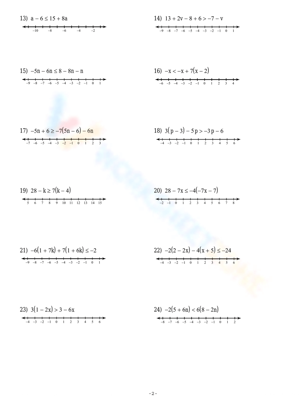 Free Multi-step Inequalities Worksheets for Students