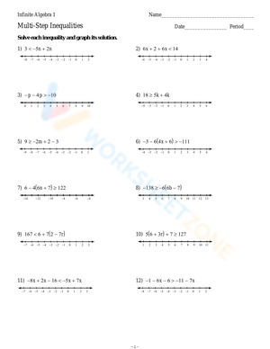 Solving Multi-Step Inequalities: Algebra Worksheets