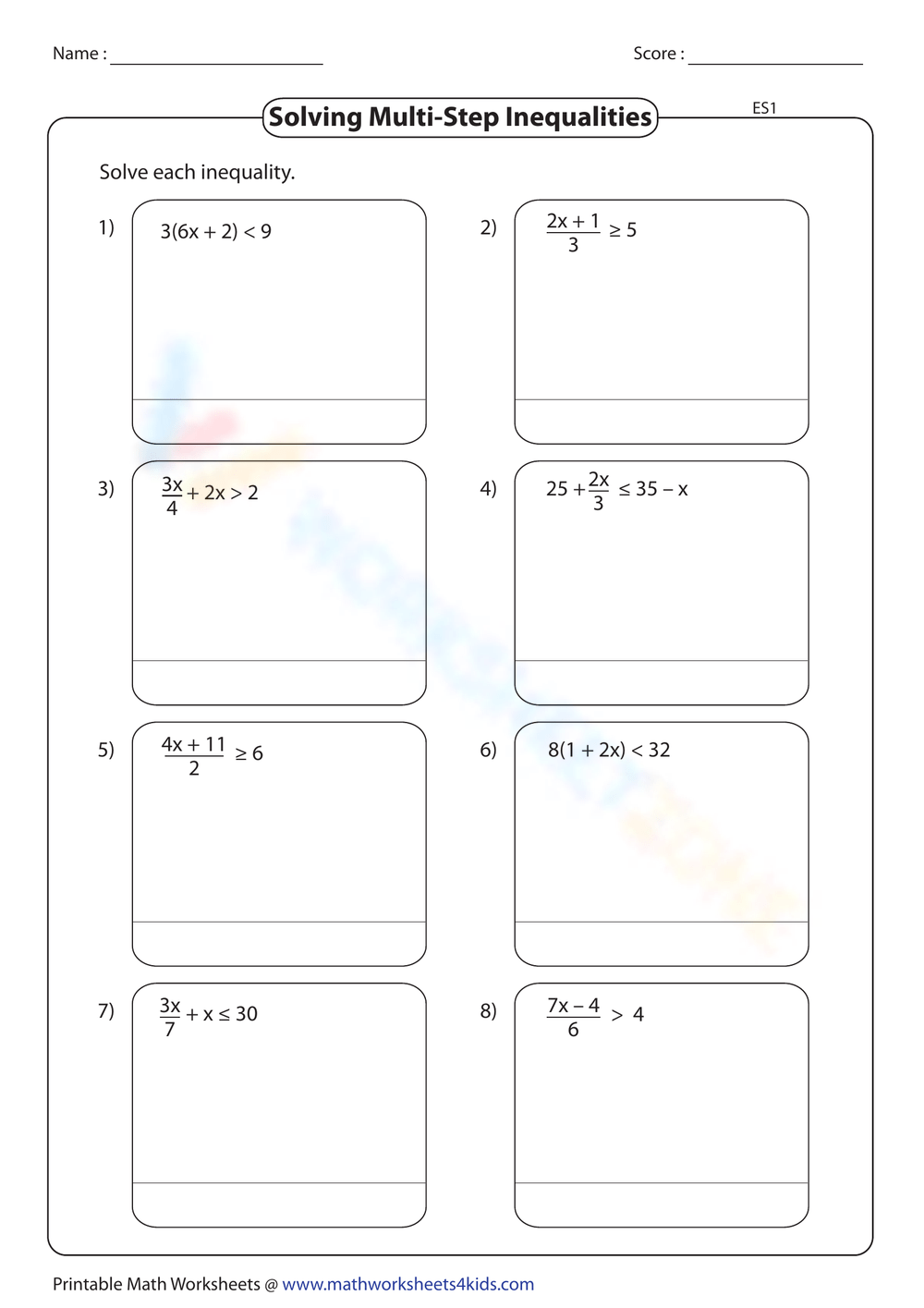 inequality worksheets