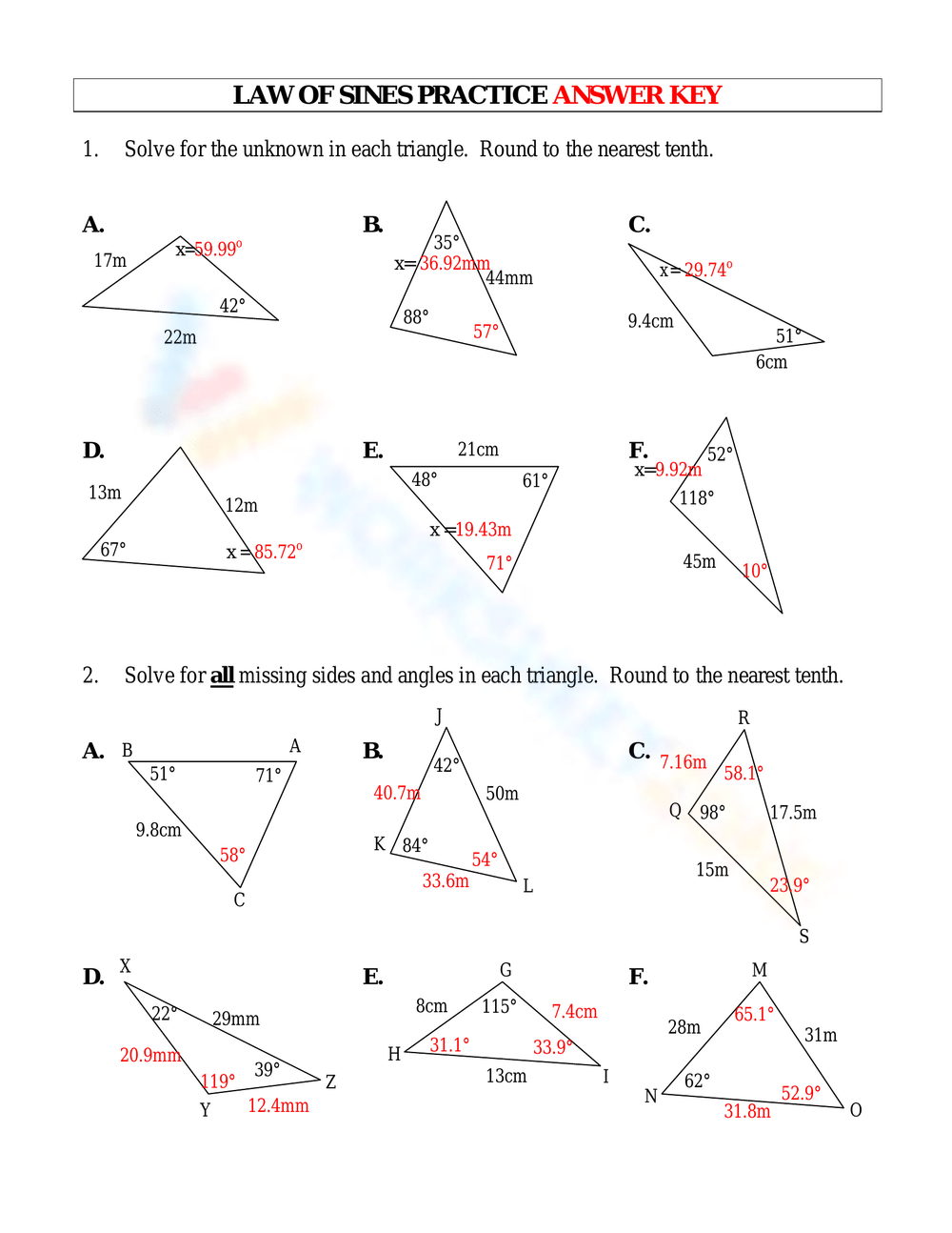 law of sines corrective assignment answers