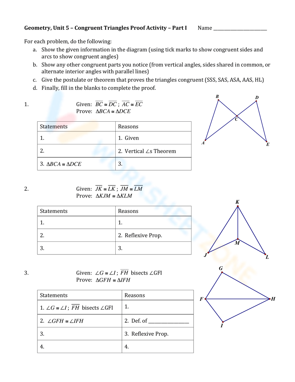 Congruent Triangles Proof Activity Worksheet 8278