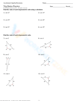worksheet answers free Trig Ratios Practice