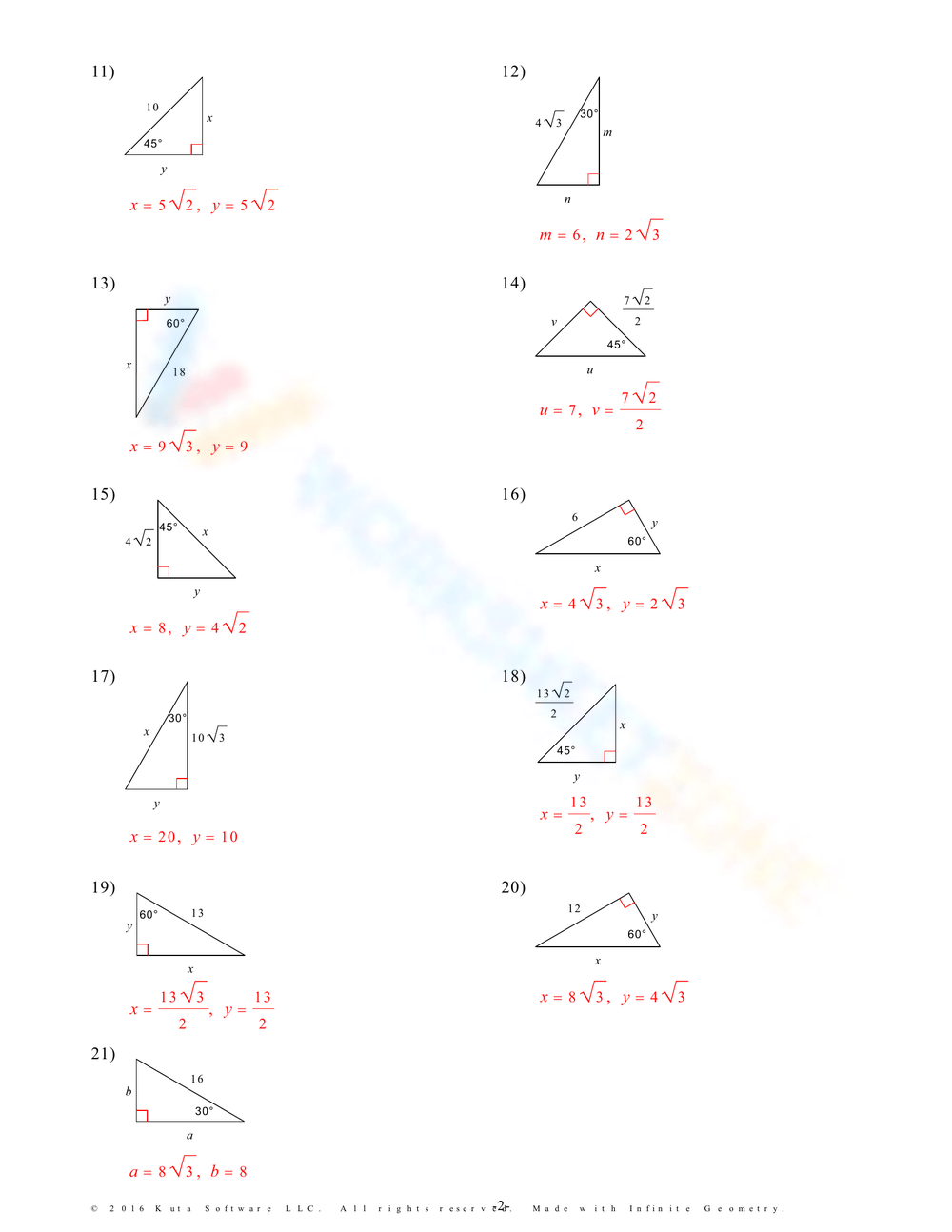 45-45-90 and 30-60-90 Triangles