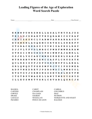 Age of Exploration - Word Search Puzzle