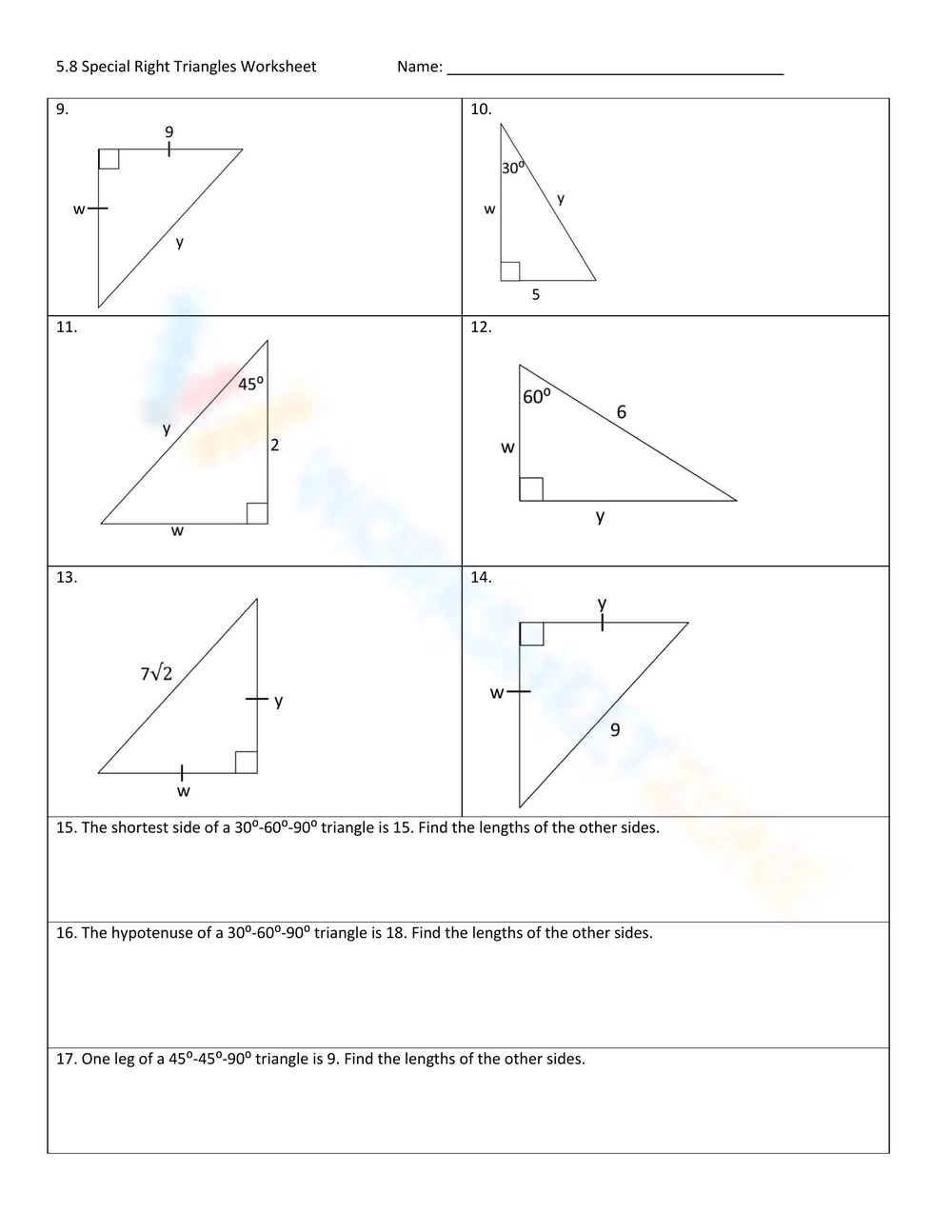 Special Right Triangles Worksheet 1 Worksheet 2838