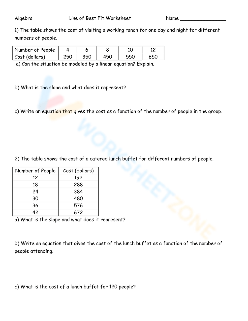 Estimating Lines of Best Fit, Worksheet