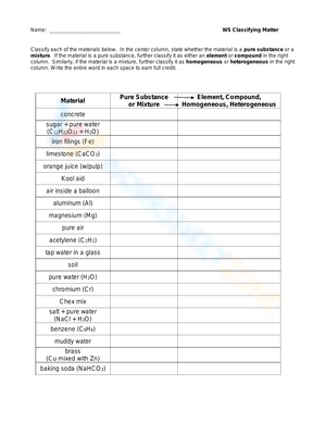 Classifying matter worksheets Classifying matter worksheets