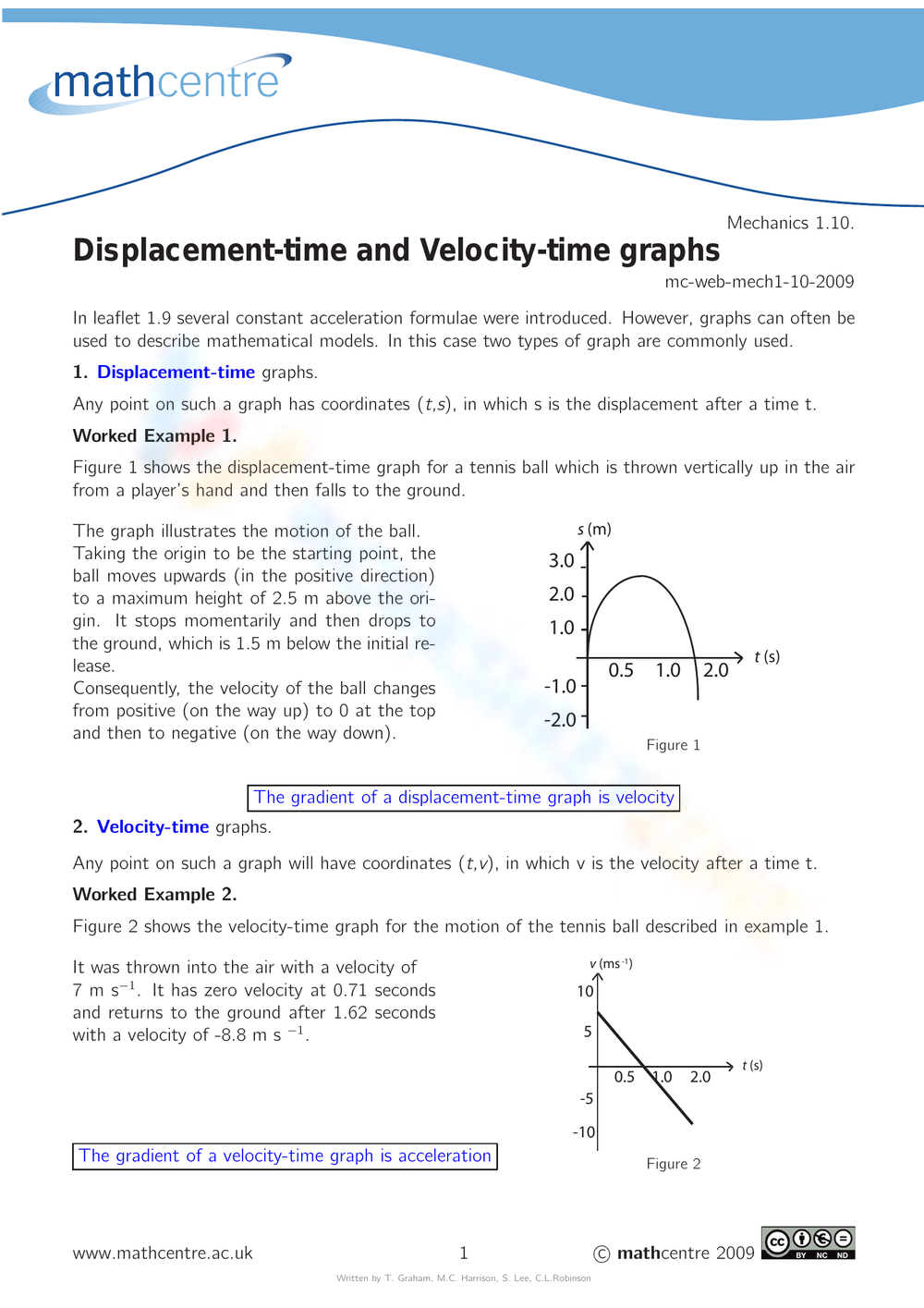 Free Velocity-time Graph Worksheet with Answers PDF