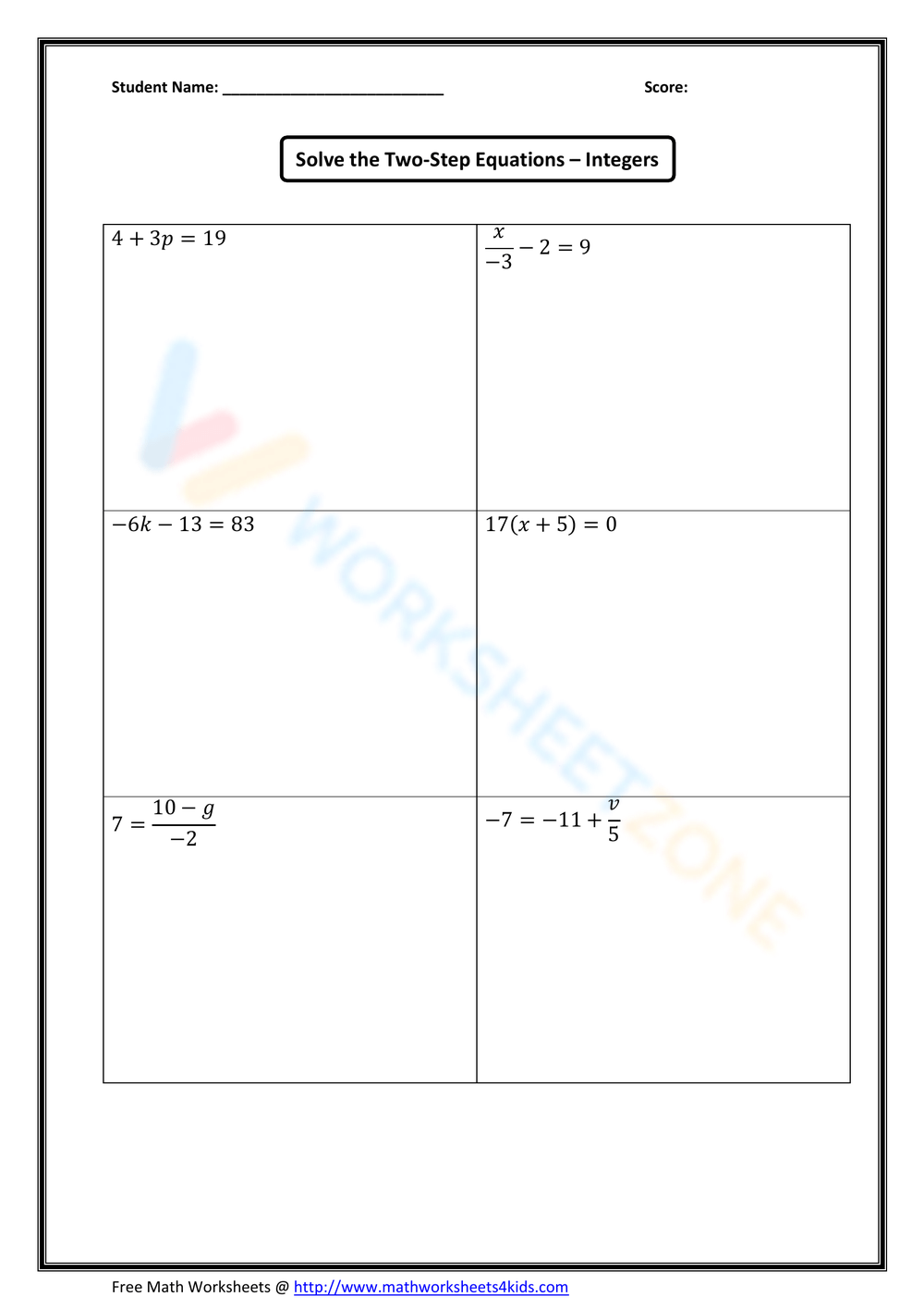 Two Step Inequalities Worksheet