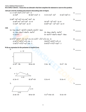 Adding And Subtracting Polynomials Worksheets   Add Or Subtract Polynomials W300 H388 Thumbnail 