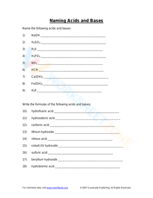 naming acids worksheet key