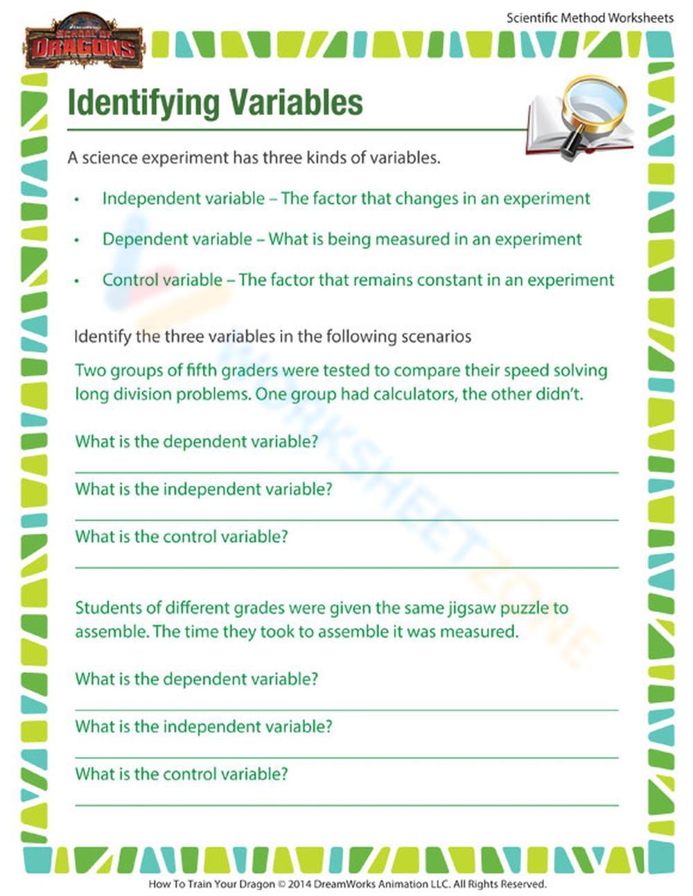 Free Collection Of Identifying Variables Worksheets