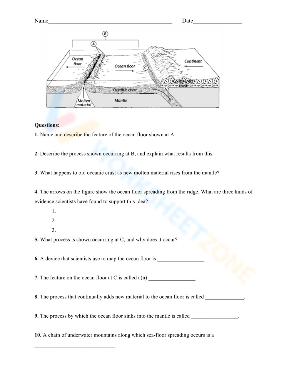 Sea Floor Spreading Worksheet