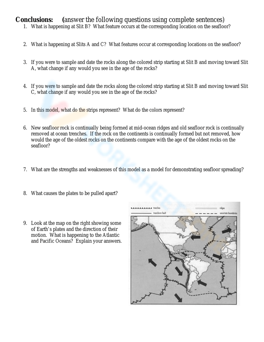 sea floor spreading worksheet