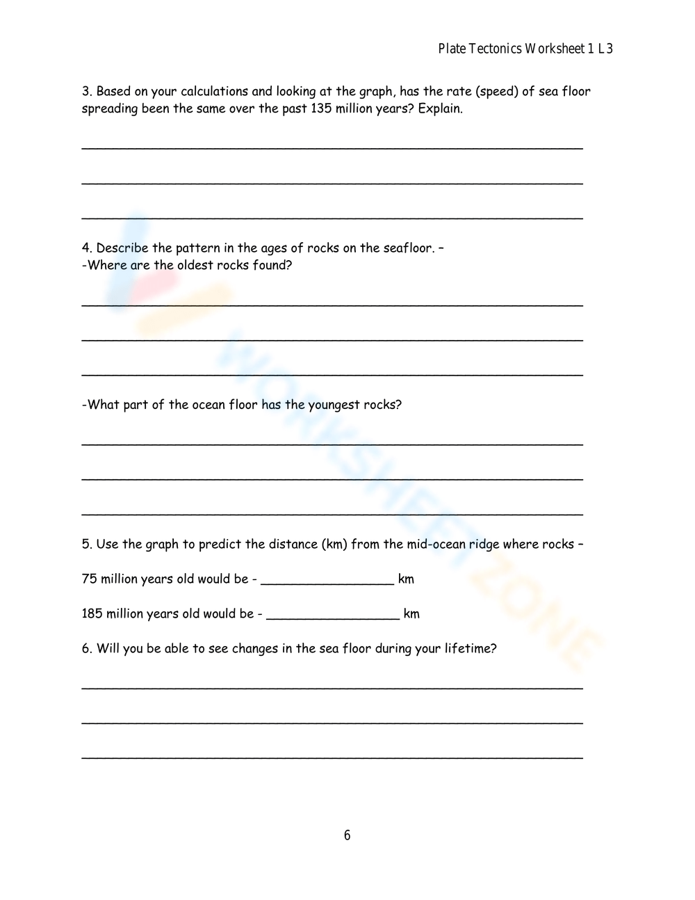 sea floor spreading worksheet