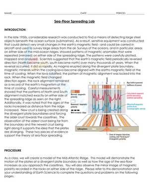 sea floor spreading worksheet