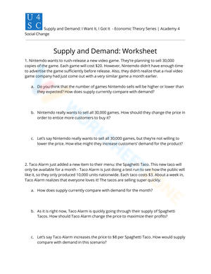 Supply and demand worksheets Supply and demand worksheets
