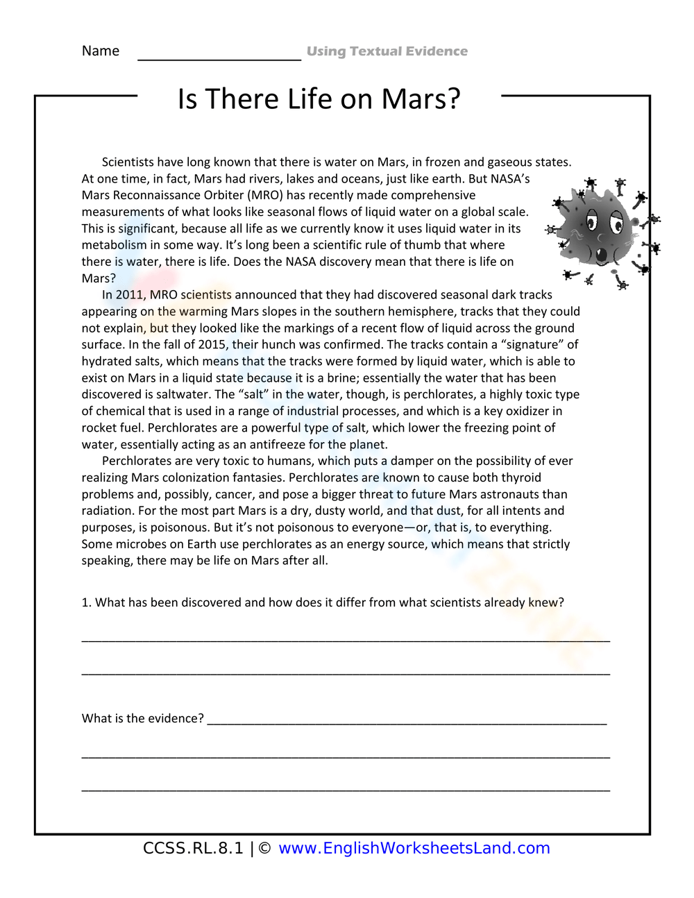 Is There Life On Mars? Worksheet