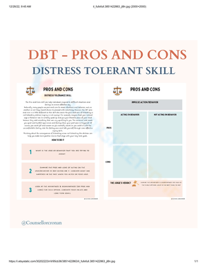 Worksheet of DBT pros and cons