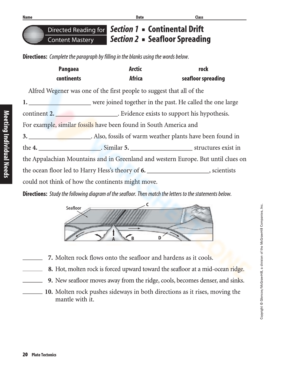 Sea Floor Spreading Worksheets