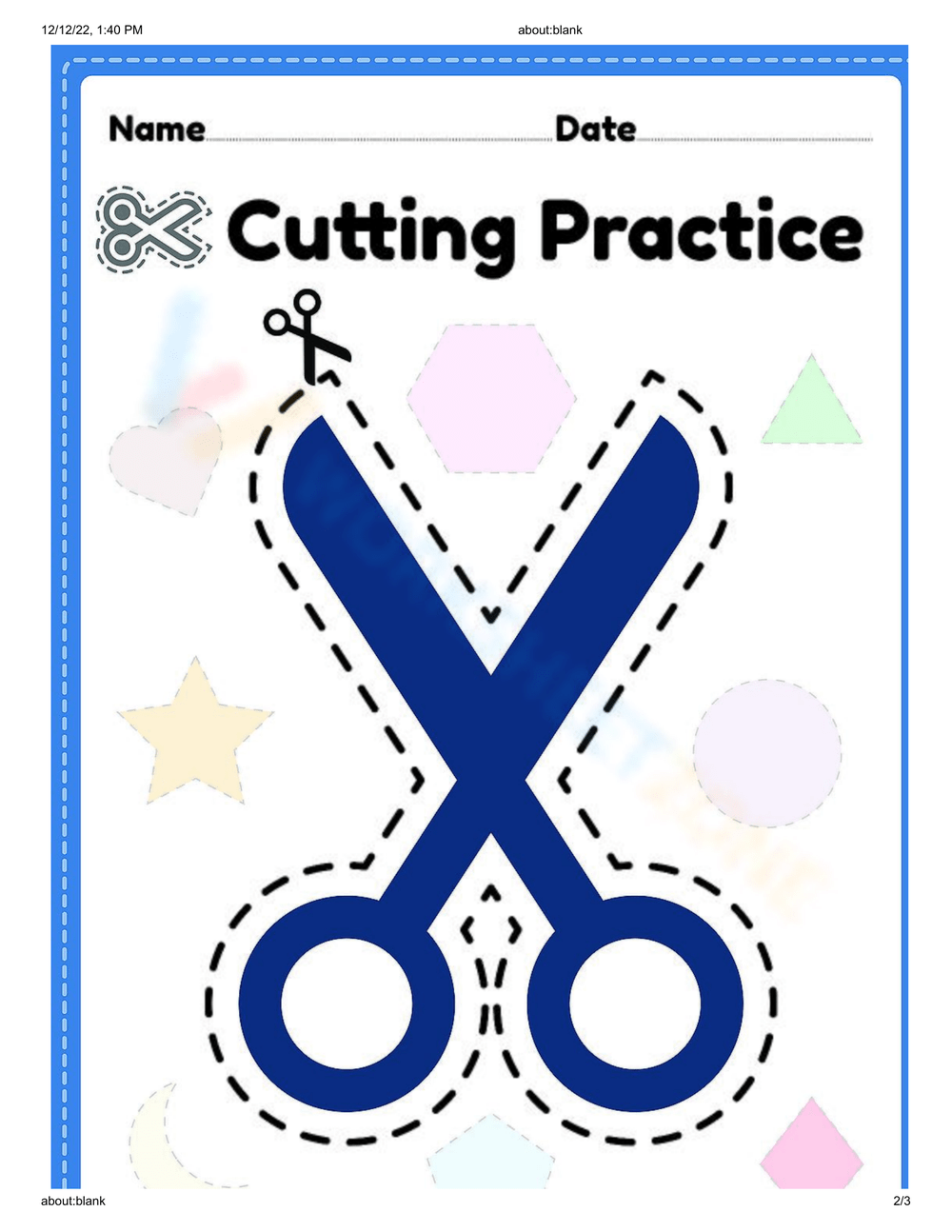 Cutting Scissor Worksheet