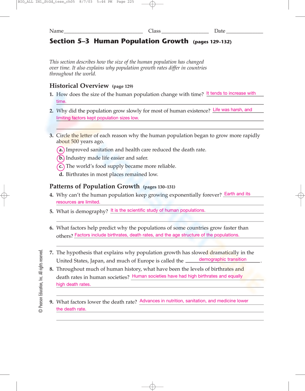 Free Printable Human Population Growth Worksheet