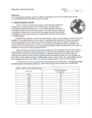 Human Population Growth worksheets