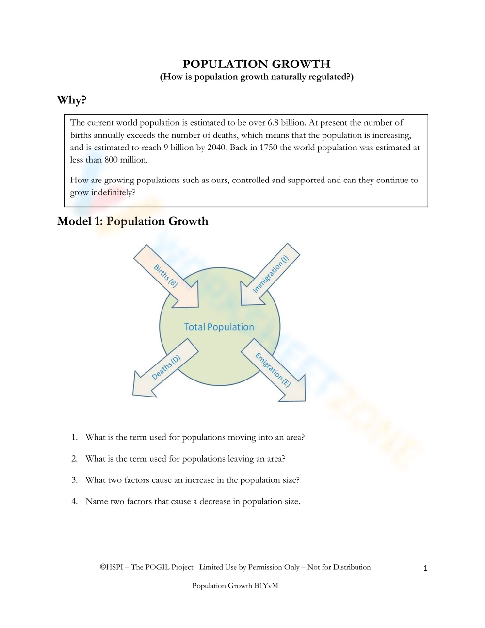 Free Printable Human Population Growth Worksheet