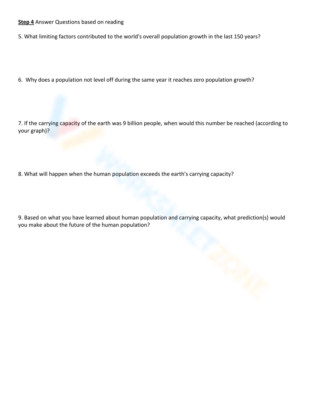 Free Printable Human Population Growth Worksheet