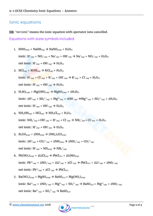Net Ionic Equation worksheets