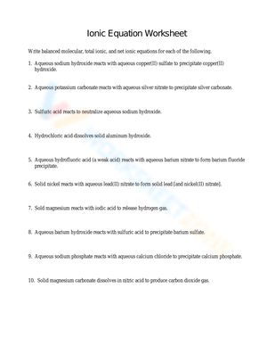 Net ionic equation worksheets
