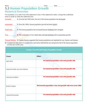 Human population growth worksheets