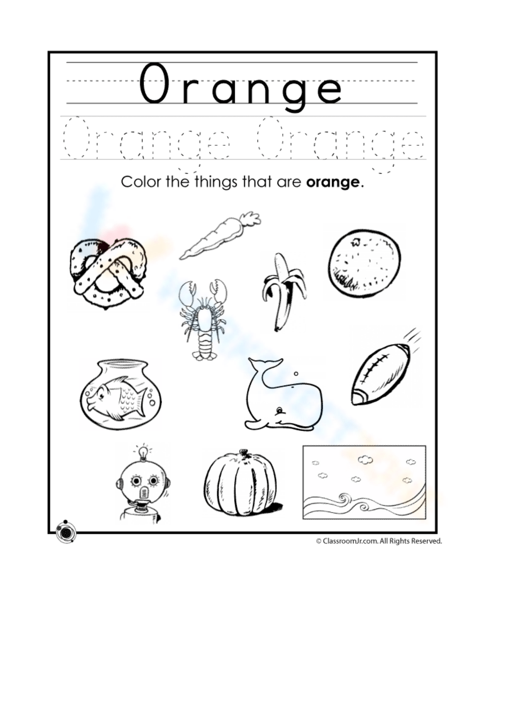 Free Printable Color Orange Worksheets for Kids