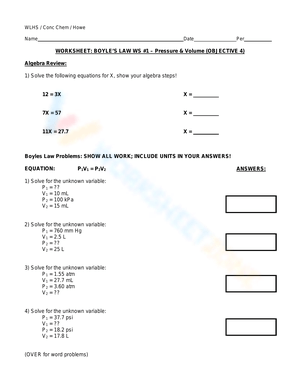 Boyles Law worksheets