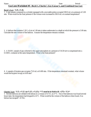 Boyles Law worksheets Boyles Law worksheets