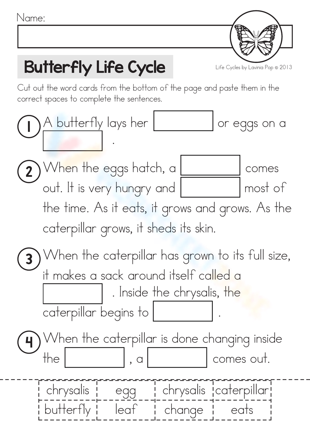 butterfly life cycle worksheet