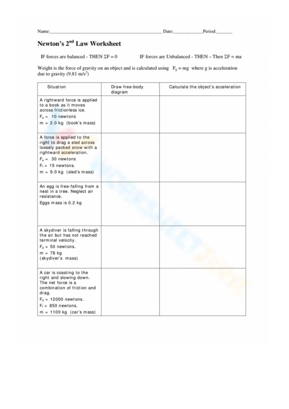 Newtons Law-practice Worksheet