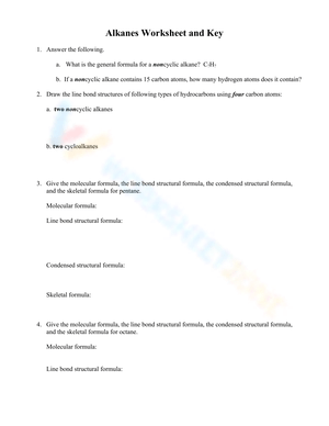 Naming Alkanes worksheets Naming Alkanes worksheets