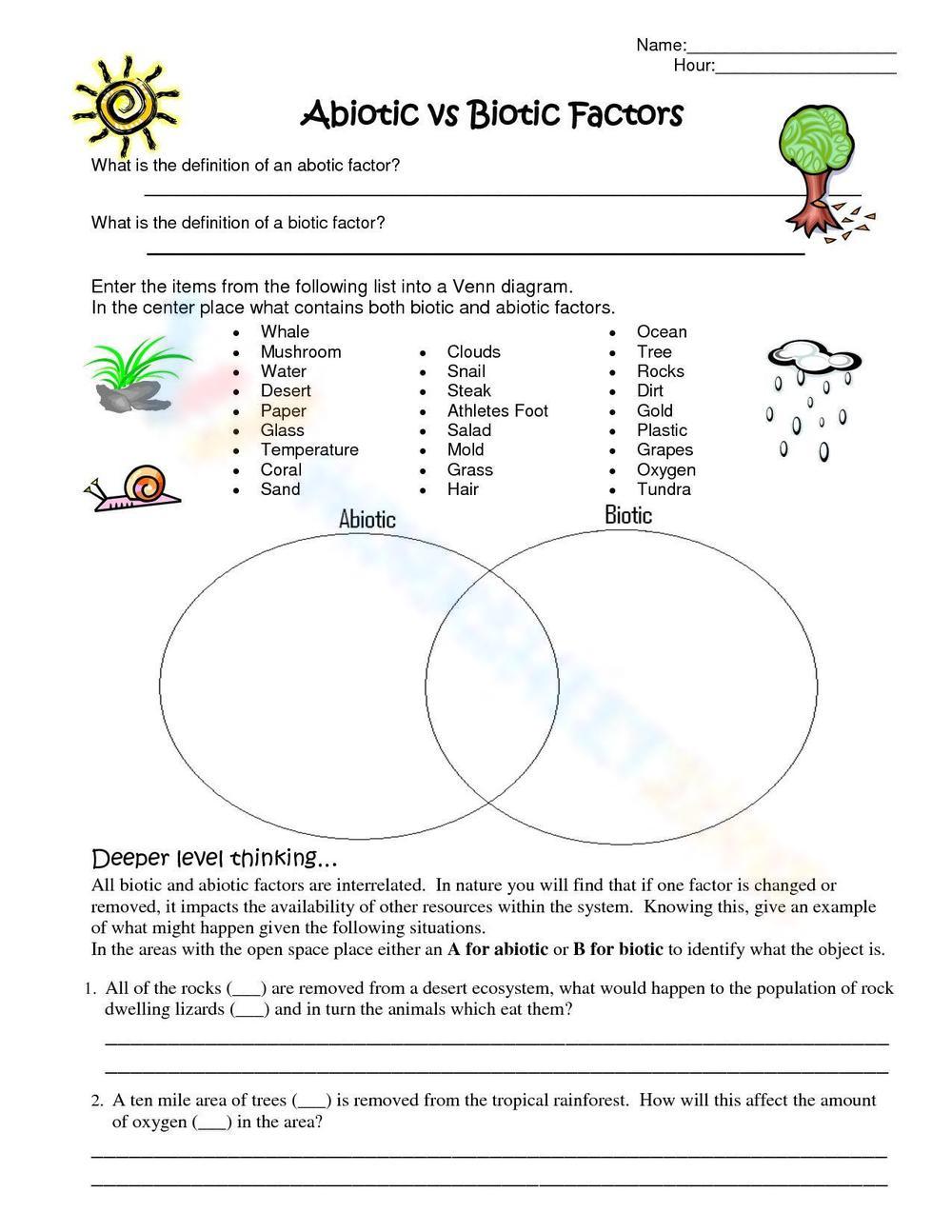 Free Printable Abiotic Vs Biotic Factors Worksheets 