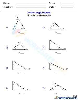 Free Printable Exterior Angle Theorem Worksheets