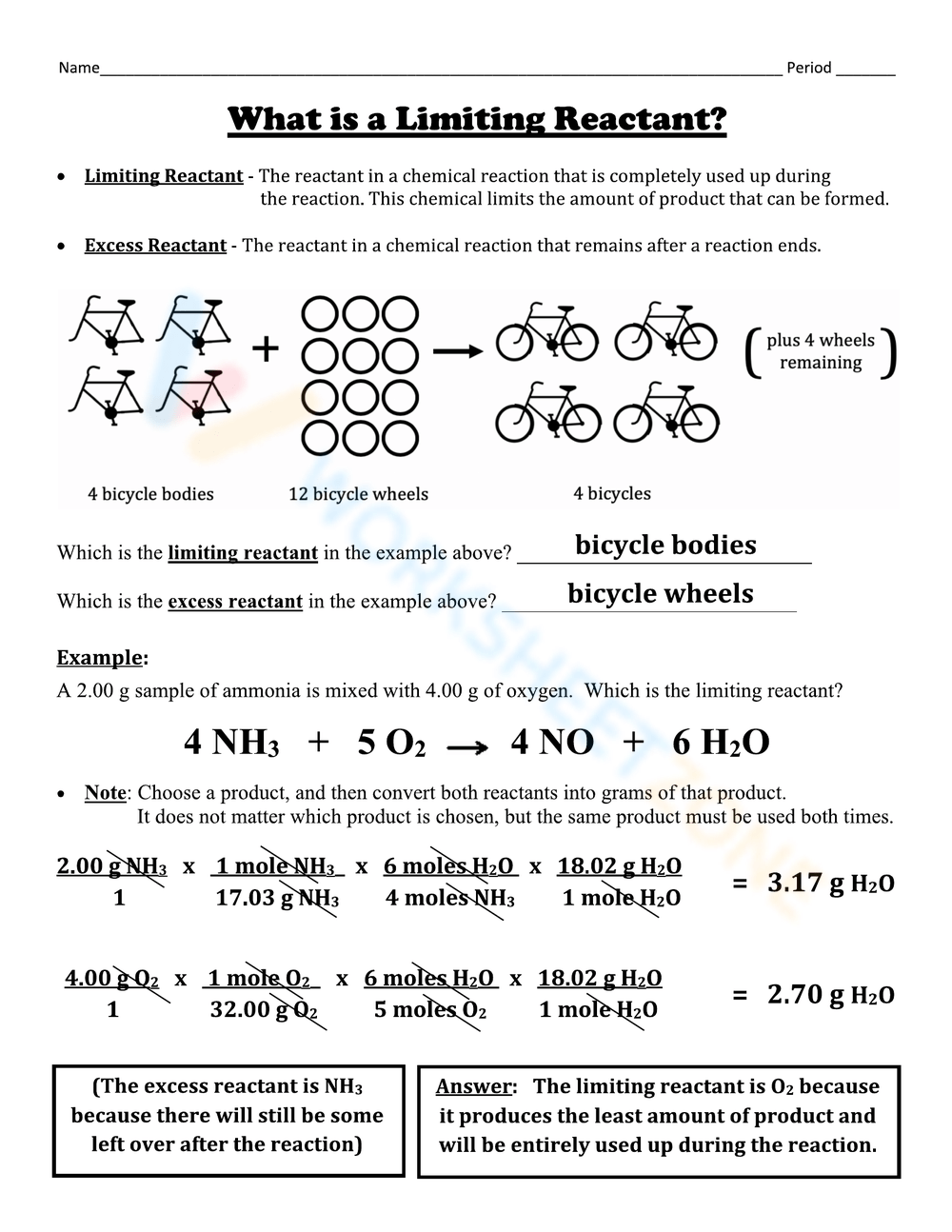 Definition Of Limiting Reactant Worksheet