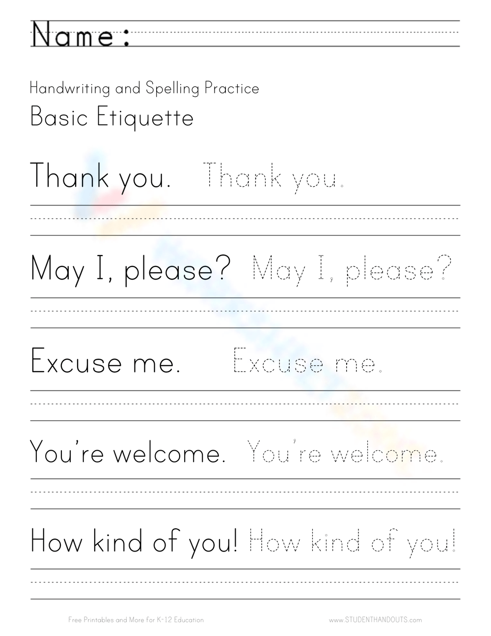 Basic Etiquette Worksheet