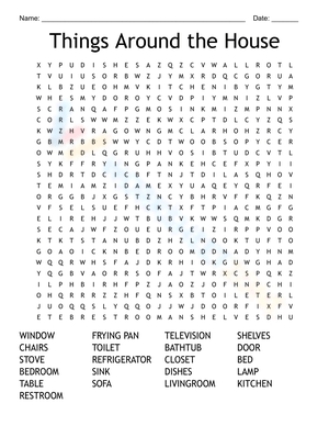 Around The House Word Search 100 Words Answers