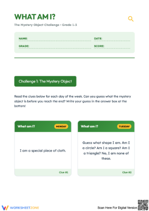 Worksheet: Updated Challenges - What Am I?