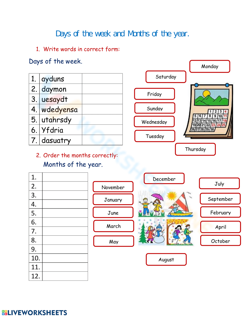 Days Of The Week And Months Of The Year Worksheet days-of-the-week-and-months-of-the-year-worksheet